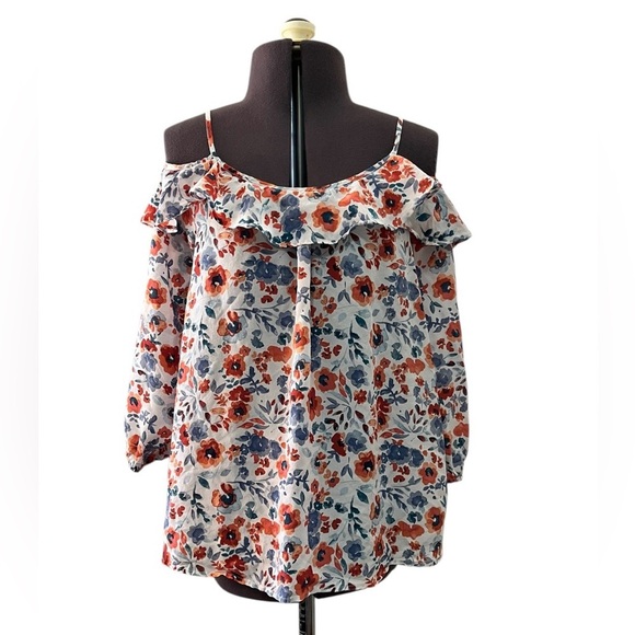Joie Birtha 100% Silk Floral Cold Shoulder Blouse Top Size XS - Picture 4 of 8